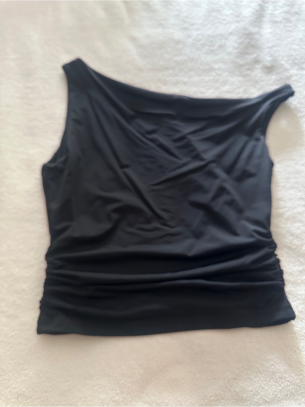White Fox Boutique Black One-Shoulder Ruched Tank Top